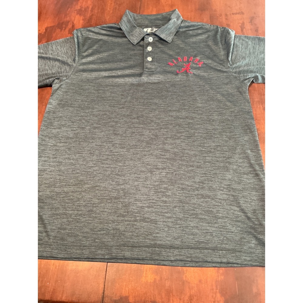 Russell Athletic Alabama Crimson Tide Polo Shirt Mens Medium Grey Space Dye Logo